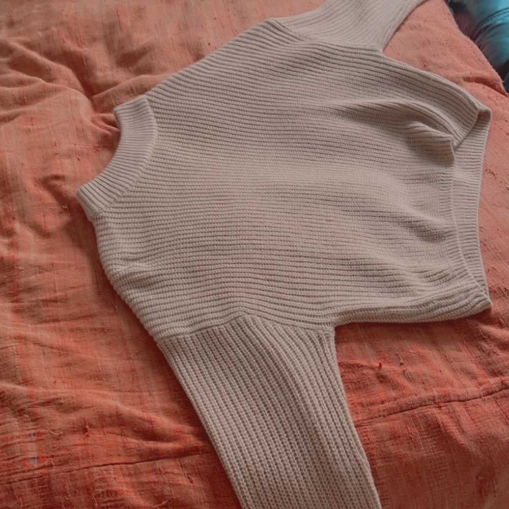 ribbed knitted taupe crop top sweater
